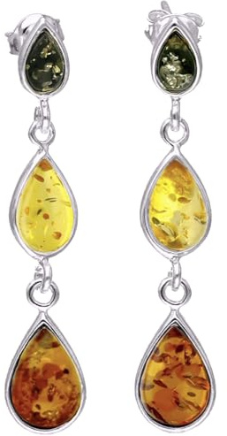 Boucles d’oreilles pendantes en argent sterling Ambre orange / jaune / vert