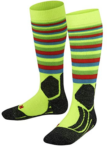 FALKE Unisex Kinder Skisocken SK2 Intermediate Stripes K Kh Wolle Funktionsmaterial warm dick 1 Paar, Gelb Lightning 1690, 23-26