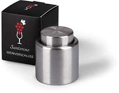 Santorino® Weinverschluss | Premium Flaschenverschluss aus rostfreiem Edelstahl | Exklusiv für Weißwein und Rotwein Flaschen mit Korkverschluss