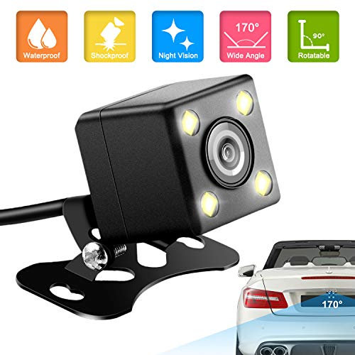 Telecamera Retromarcia Retrocamera Auto a 4 LED e angolo di visuale di 120 gradi Mini Retrocamera visione notturna Telecamera posteriore auto resistente all’acqua e agli urti (Nero)