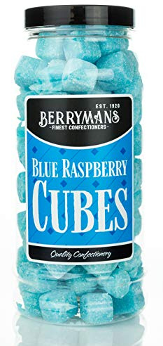Original Blue Raspberry Cubes Retro Boiled Sweets Gift Jar by Berrymans Sweet Shop - Classic Sweets, Traditional Taste.