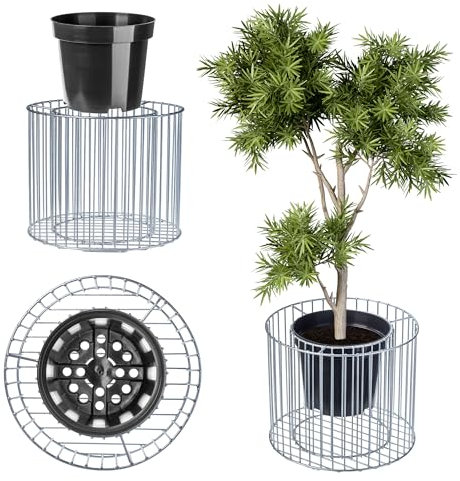 KADAX Gabione, Gabionen-Blumentopf, wetterfester Pflanzkorb aus verzinktem Stahl, runder Pflanzkübel für Draußen, Garten, Terrasse, Blumen, Steinkorb, Pflanzgefäß, Hochbeet (Ø 39 cm, H: 32 cm)