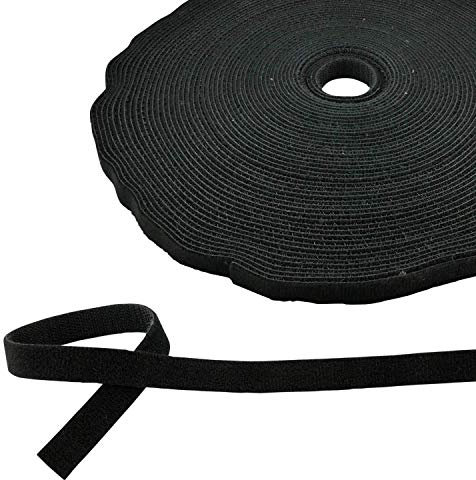 AIXONTEC 25 M Klettband Schwarz Klett Kabelbinder 15 mm breit Kabelmanager Cable Management bunt Wiederverwendbar Klettverschluss – Polyester reißfestem Nylon 25 Meter