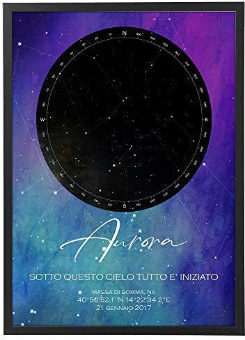 Arterby's® - Mappa Stellare Personalizzata con Cornice o solo Poster - Quadro varie dimensioni vari colori Made in Italy Star Poster 008 (Galassia)