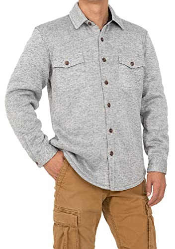 Chemise à boutons en polaire sherpa gaufrée avec poches pour homme, gris, X-Large
