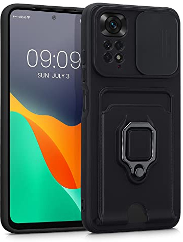 kwmobile Cover Compatibile con Xiaomi Redmi Note 11 / Note 11S - Custodia Magnetica con Protezione Fotocamera Scorrevole Anello Porta Carte nero