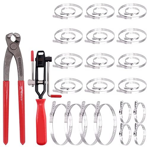 Swpeet 10Pcs Ear Clamp Pliers with CV Boot Clamps Kit and 24Pcs CV Boot Clamp Assortment Kit, 12 Pairs Universa Small and Large Stainless Steel Universal Adjustable Stainless Steel Drive Shaft Joint
