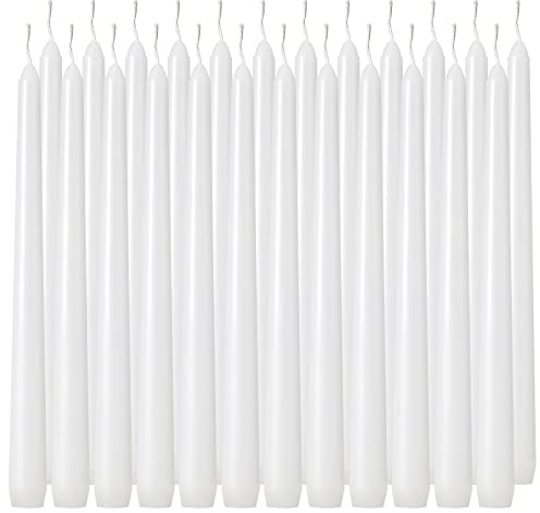 Tuyai 24 Pack Tall White Taper Candles, 10 inch (H) Dripless, Unscented Dinner Candle, Smokeless Taper Candles, Paraffin Wax with Cotton Wicks, 8 Hours Burn Time