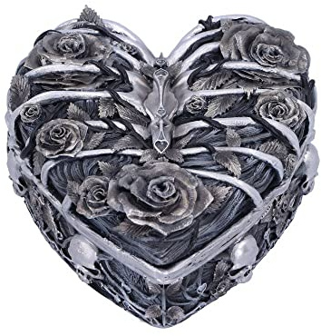 Nemesis Now Caged Heart Box, 10.5cm, Resin, Black & Silver, Gothic Merchandise, Metal Cage Effect Trinket Box, Fine Flower Detailing, Removable Lid, Cast in the Finest Resin, Hand-Painted
