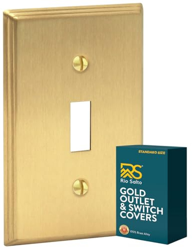 Rio Salto Brass Deco Collection Gold 1-Gang Toggle Light Switch Plate Standard Size 4.5 x 2.75 Flip Switch, Heavy-Gauge Decorative Wall Plate Covers, Modern Luxury Premium Metal Cover