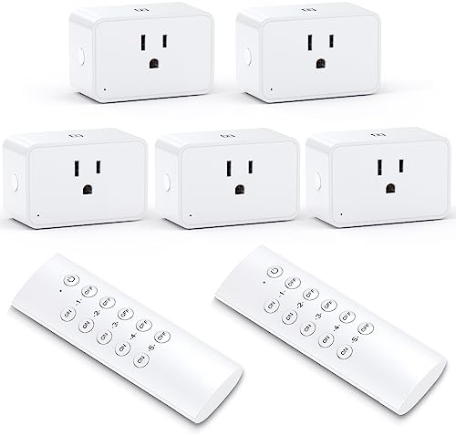 G-Homa Remote Control Outlet, Wireless Electrical Outlets Switch Plug for Household Appliances, Christmas Lights, 100FT Long Range, Learning Code, 1875W/15A, FCC & ETL Listed (5 Sockets+2 Remotes)