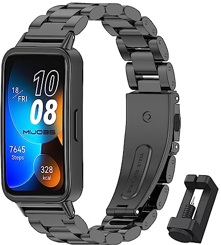 MIJOBS Metallarmband i rostfritt stål kompatibelt med Huawei Band 8/9/10, Smart Band Tillbehör Ersättningsband för män och kvinnor