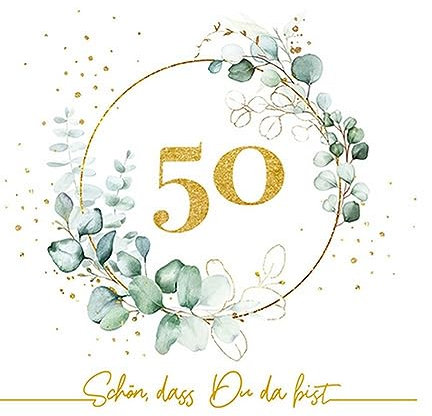 20 kleine Cocktail-Servietten 50 um Eukalyptus gold weiß | Geburtstag | goldene Hochzeit | Jubiläum | Mann | Frau | Schön dass Du da bist | basteln | Decoupage | Serviettentechnik | Tischdeko 25x25cm