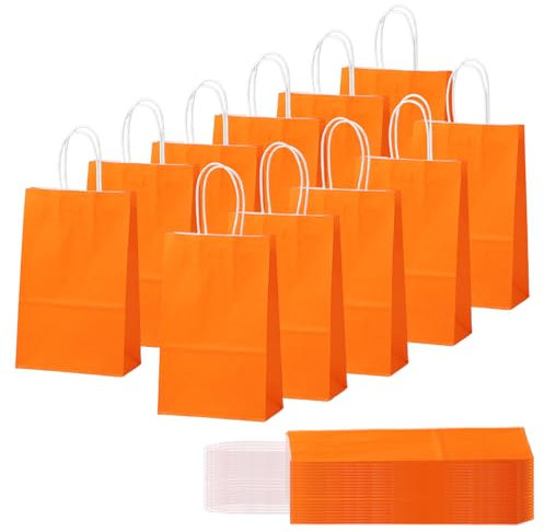 30 Piezas Bolsas Regalo con Asas 15x8x21cm,Bolso Pequeño de Papel Naranja,Bolsitas Galletas Caramelos de Niños,Regalos para Fiestas Cumpleaños,Navidad,Bodas,Halloween,Bolsas de Regalo Coloridas