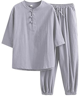 Darringls Kung Fu Herren Leinen Anzug Einfarbig 2 Teiliges Jacke und Hose Traditionelle Chinesische Kampfkunst Lange Ärmel Training Freizeit Kleidung Tai Chi Qigong Wing Chun Shaolin Wushu Uniform