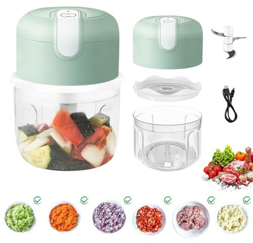 Nizirioo Mini hachoir électrique, 250 ml, mini hachoir électrique de cuisine avec port USB, hachoir à ail, mini coupe-oignon, pour oignons, légumes, fruits, noix (vert clair)