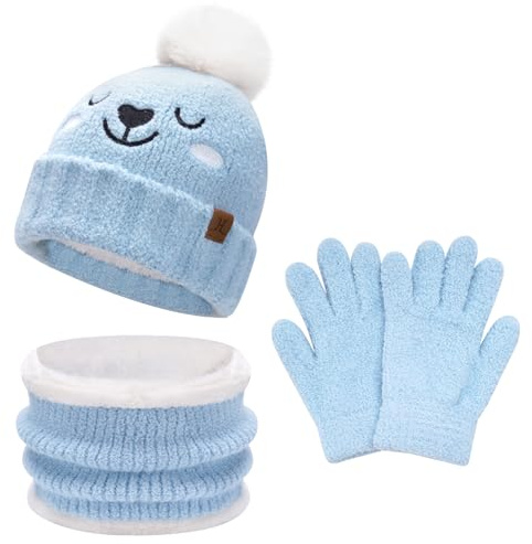 Bequemer Laden Bonnet Polaire Enfant Hiver Gants Écharpe Cache-Cou Ensemble
