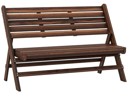 Outsunny Panchina da Giardino da 2 Posti Pieghevole, Panchina da Esterno a Doghe in Legno di Pino, Panca per Terrazza Patio e Cortile, 122x63x83 cm, Carbonizzato