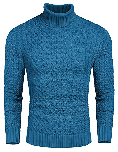 COOFANDY Jumpers for Mens Turtle Neck Jumper Roll Neck Royal Blue XS