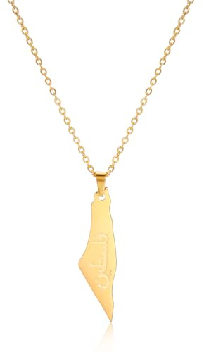 EUEAVAN Collar Palestina para mujer Collar con mapa de Israel Bandera de Israel Mapa del país Mapa de Palestina Contorno del mapa del país Joyería para hombre