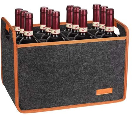 Duscdesp Flaschenträger mit 12 Fächer, Filz Flaschentasche Flaschen Tragetasche, Filztasche Weintasche Biertasche Getränketasche, Flaschenkorb für Camping Picknick und Weinliebhaber Geschenk