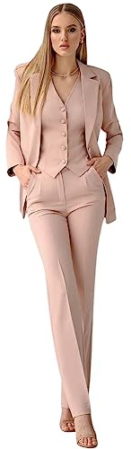 Mrjitor Mujeres 3 Piezas Traje Casual de Negocios Ropa de Oficina Señora de un Solo Pecho Botón Chaqueta Cuello en V Chaleco con Pantalones Sólidos