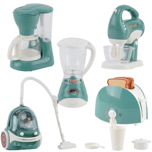 Conjunto de Utensilios de Cocina Infantil,Juguete de Accesorios de rol de Cocina con Cafetera,Licuadora, Aspiradora,Batidora,Tostadora con Luces y Sonidos realistas,Apto para niños Mayores de 3 años