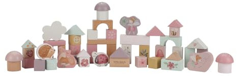 Little Dutch Bauklötze aus Holz Holzbausteine 50 Stück in Aufbewahrungsbox Märchen-Garten Motive Mädchen - Fairy Garden rosa