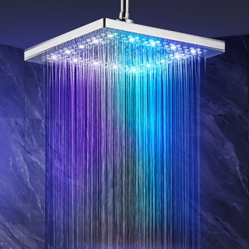 Doozoler - Cabezal de ducha LED con luz de alta presión, cabezal de ducha de lluvia con 7 cambios de color, cabezal de ducha cuadrado de 8 pulgadas con luces, cromado