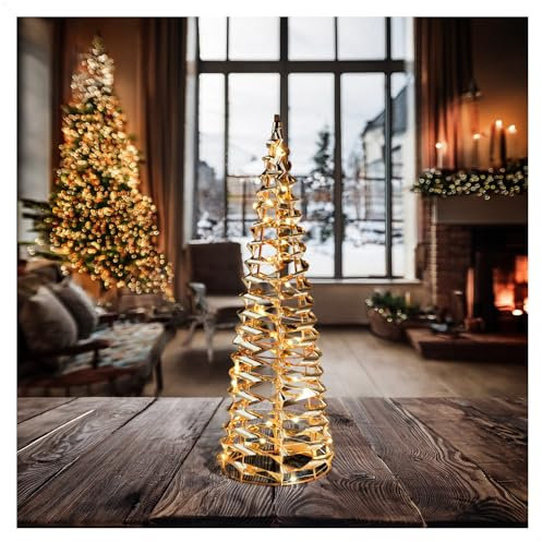 com-four® LED-Pyramide mit Timer - 40 cm Lichterkegel - Deko Leuchtpyramide mit 30 warmweißen LEDs - Innen-Beleuchtung für Weihnachten (1 Stück - Goldfarben - Kegel 40cm)