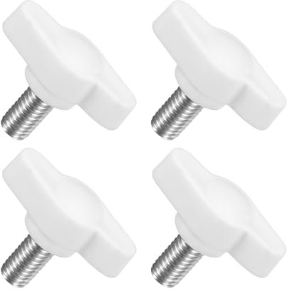 QUARKZMAN M6 x 12mm Tornillos Moleteados, 4pcs Perillas de Ala en T Rosca Macho de Acero Inoxidable 304 Tuerca Pomo de Mango Asas Ajustables Sujeción Manual para Máquina, Blanco, 27mm Ancho