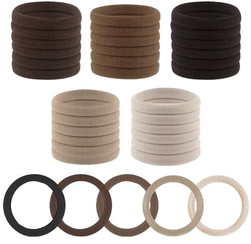 30 Stück Haargummi Damen, Braun Haargummis, Elastisch Zopfgummis Damen, Nylon Weiche Haargummi Mädchen, für Girls Frauen Dickes Lockiges Glattes Haar (D-Braun)
