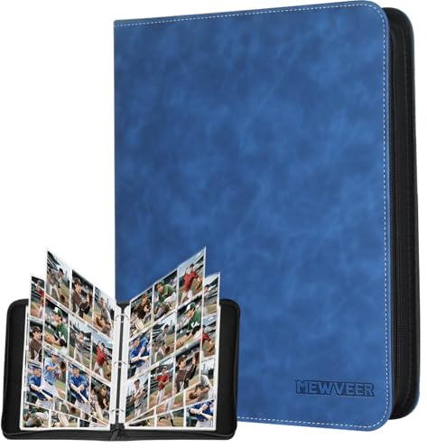 MewVeer Album Cartas, 9 Bolsillos Álbum de Carta Capacidad para 900 Cartas, Álbum de Tarjetas de Béisbol de Calidad y Duradero con Cremallera, Card Binder para Tarjetas YGO/MTG/TCG, Azul Zafiro