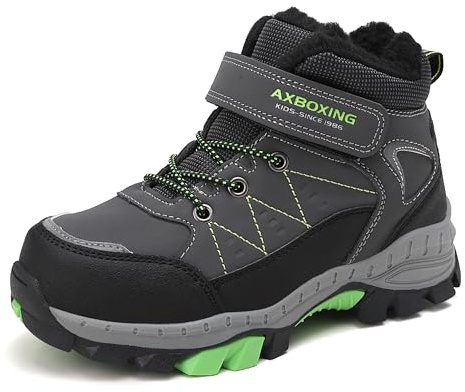 TARELO Bottes de Neige pour Enfants Chaussures de RandonnéE pour GarçOns Bottes d'hiver Chaudes et AntidéRapantes pour Enfants avec Boucle AntidéRapante Pointure 32-39 EU（Gris 38）
