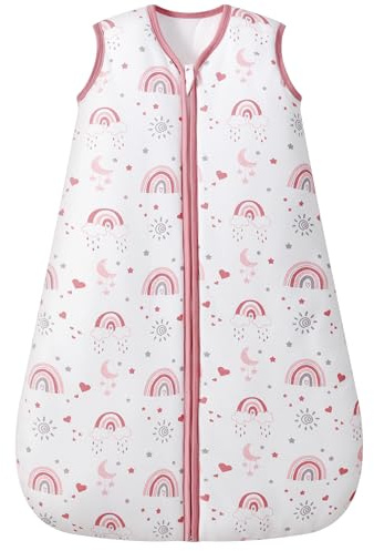 FIEMOL Schlafsack Baby 2.5 Tog 6-12 Monate, Winterschlafsack Baumwolle Neugeborenen Wearable Decke für Mädchen Junge, Warm 2-Wege-Reißverschluss Schlummersack 67cm Regenbogen