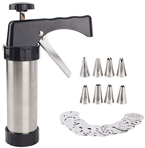 BSTCAR Rostfritt Stål Cookie Press Gun Kit - Innehåller 13 Kakskivor och 7 Rörspetsar, Glasyrpistol för DIY Baking Biscuit Maker Kakor och Dekoration (Blandad färg)