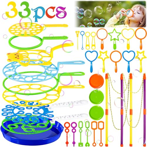 ZLPBAO 33Pièces Baguette à Bulles Ensemble, Grandes Baguettes à Bulles avec Plateau, Kit de Bulles de Savon, Bulles de Savon Enfant Géante, pour activités de Plein air fêtes d'anniversaire