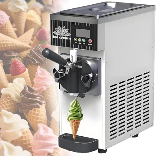 Mjukglassmaskin Med 1 Smak, Kommersiell Och Heminredning, Italiensk Glassmaskin, 4-5 Kg/H, 80-100 P/H, Lcd-Pekskärm Och Automatisk Rengöring, Rostfritt Stål, För Restaurang, Snackbar(Cream)