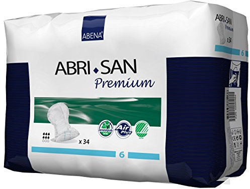 Abena Abri-San Premium Mens & Womens Incontinence Pads, Breathable & Comfortable, Fast Absorption, Discreet & Effective Shaped Incontinence Pads for Men/Women - Premium 6, 1600ml Absorbency, 3x 34PK