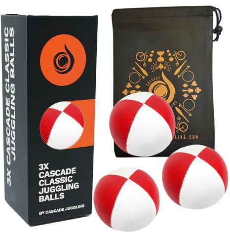 3 x Pro 115g Cascade Classic Black Theme Juggling Balls - Thud Juggling Balls & Bag - Set of 3 Juggling Balls - Red/White