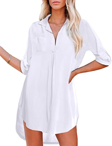 UNibelle strandklänning damer sommar bikini cover up strandponcho badmode strand täckande skjorta sommarklänning, A_vit, M