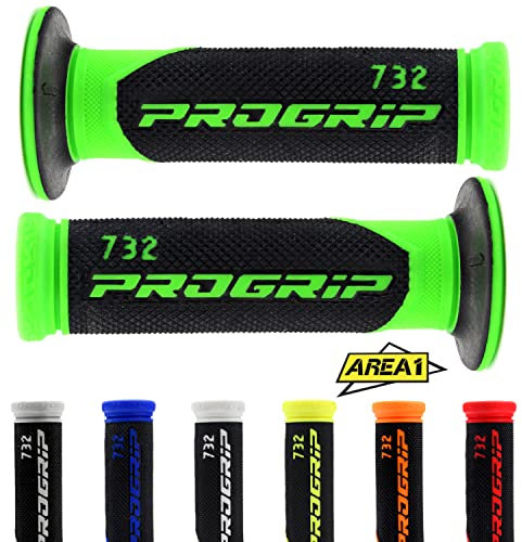 Progrip 732 Motorrad Motorroller Lenkergriffe Griffe Griffgummi 2Stück 1x22mm + 1x24-25mm 7/8 1Zoll, inkl. Area1 Sticker, Grün, Kompatibel mit KSR