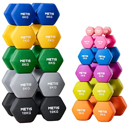 METIS Neoprene Hex Dumbbells | Premium Set of Hand Weights For Home & Gym Workouts [1LB - 35LBS] (5lbs)