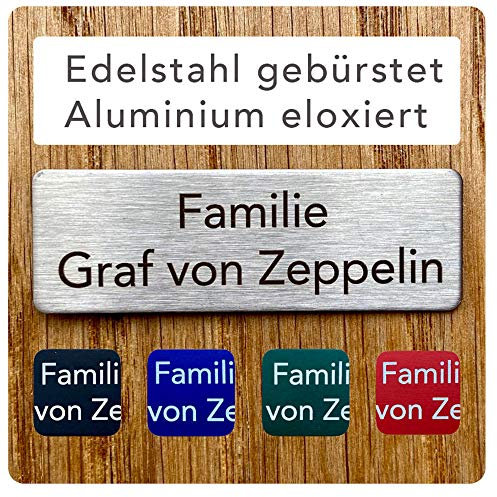 Original Roboterwerk – Placa para puerta, timbre, placa informativa, placa para nombre, placa de empresa, letrero para buzón, acero inoxidable (1 – 5 líneas), grabado con láser, (75 x 38, acero