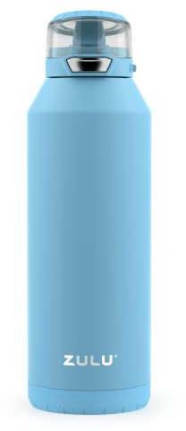 ZULU Swift Vakuumisolierte Wasserflasche aus Edelstahl mit Silikon-Trinkhalm, 1,2 l (Eisblau)
