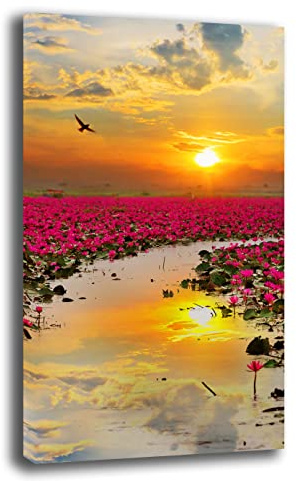 Quadri Moderni Soggiorno Verticale FIORI DI LOTO mare Quadro moderno FIORE da Parete XXL grande Stampa su tela Canvas Decorazione Murale muro Arredo Camera letto Cucina (50x100 cm, Fiore di Loto)