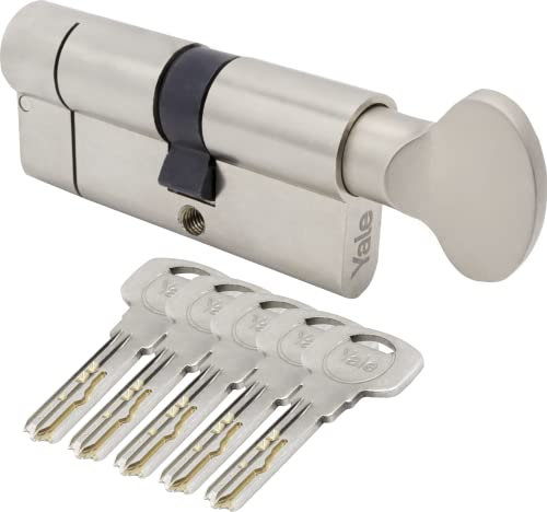 Yale Insert 2100 40/40G mm Bouton de sécurité maximale, certifié, Niveau Maximum de Protection Contre Les intrusions, Carte de sécurité, Fonction d'embrayage sécurisé, 5 clés, Satin