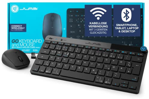 JLab Go Bundle Tastatur Maus Set Kabellos - Bluetooth Maus und Tastatur Klein mit 2,4 GHz Funk, Multi-Device Funktastatur mit Maus, Wireless Keyboard & Mouse für Mac/PC/Tablet/iPad/Laptop/Android