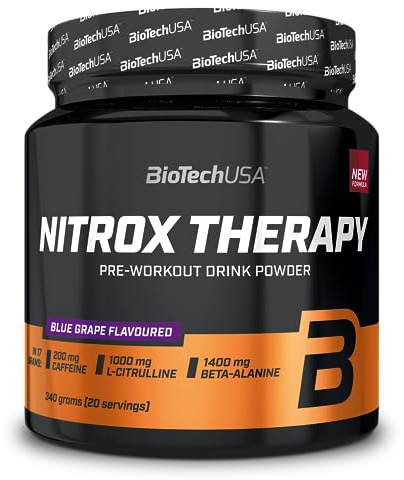 BioTechUSA NitroX Therapy | pre-workout med arginin & koffein | Med L-arginin, citrullin, beta-alanin & koffein | före träning | glutenfri | 340 g, Blådruvor
