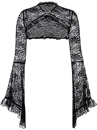 keland Donna Gotico Lolita Cardigan Coprispalle in Pizzo Bolero Gothic Maniche Lunghe Bolerino Gilet Crop Top (Nero, Small)